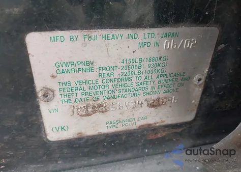 2003 Subaru Forester Xs из США, поврежденный, VIN JF1SG65643H721096